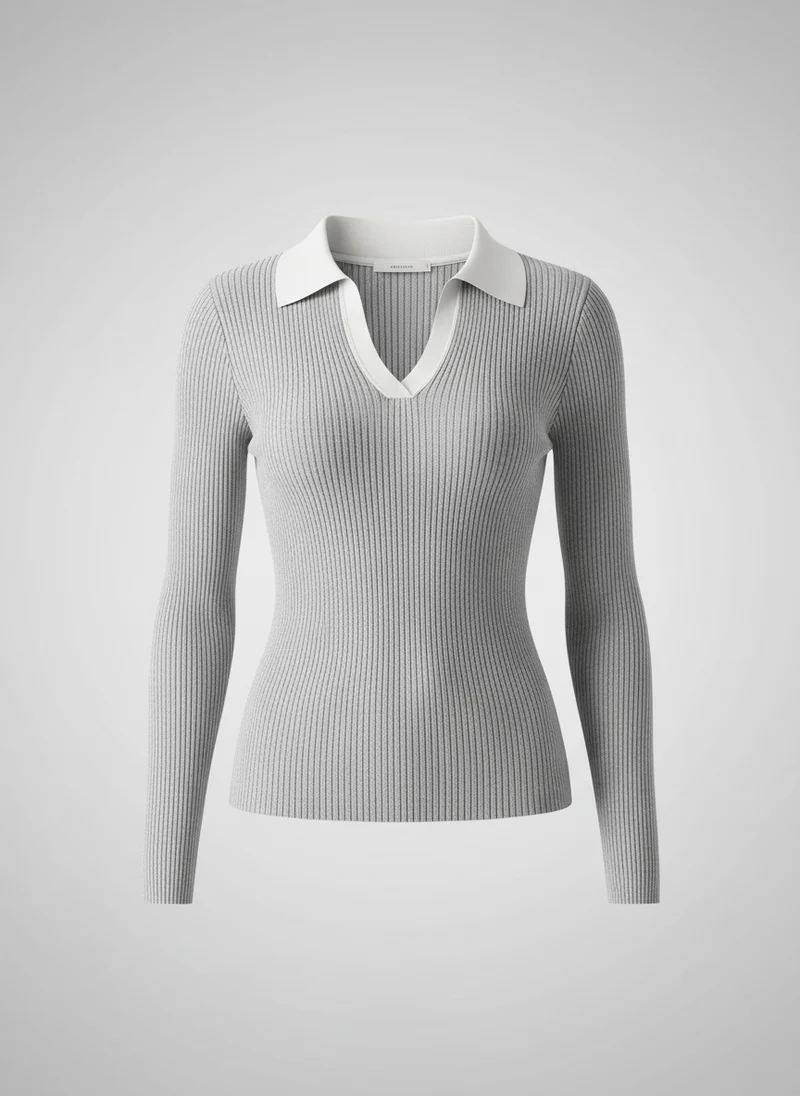Flora | Femme Pull Col V Côtelé Ajusté – Pull Côtelé Féminin Tendance 2026