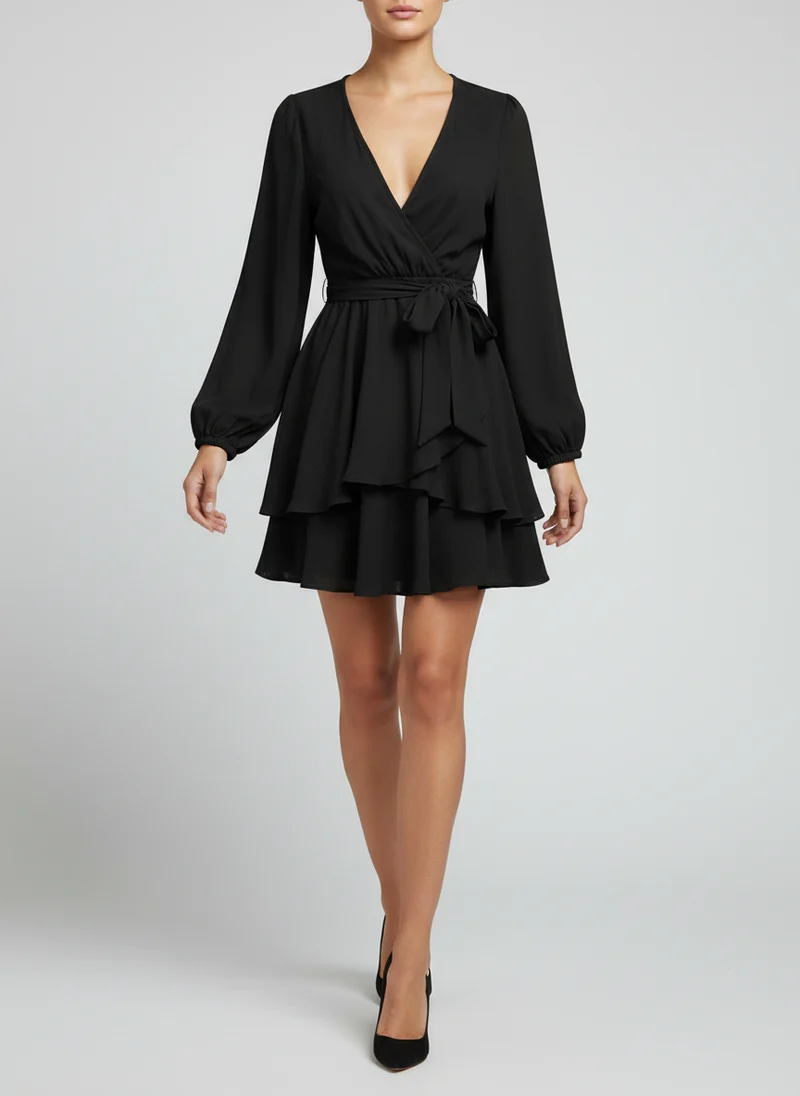 Inès | Femme Robe Encolure V Manches Lanterne – Robe Manches Bouffantes 2026