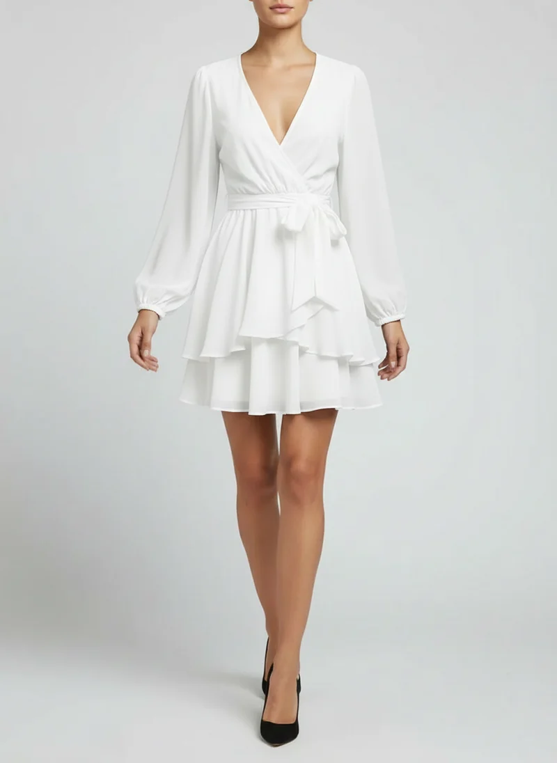 Inès | Femme Robe Encolure V Manches Lanterne – Robe Manches Bouffantes 2026