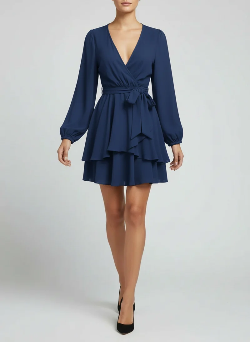 Inès | Femme Robe Encolure V Manches Lanterne – Robe Manches Bouffantes 2026