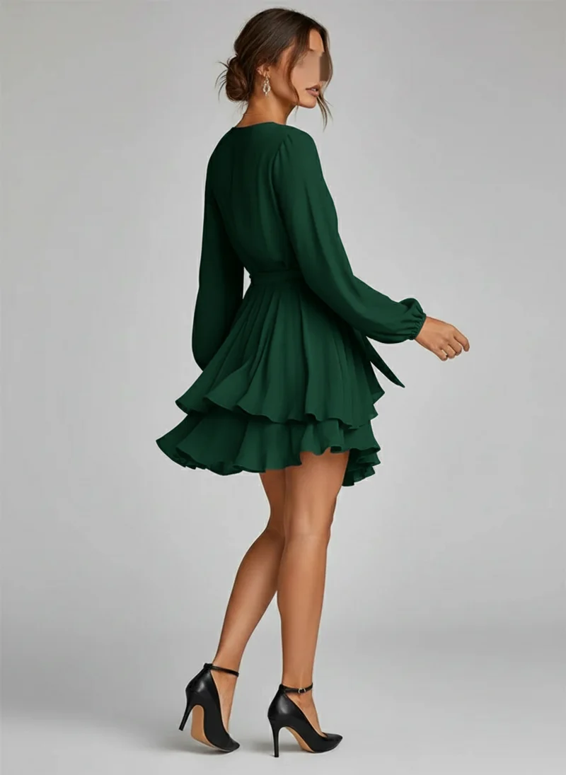 Inès | Femme Robe Encolure V Manches Lanterne – Robe Manches Bouffantes 2026