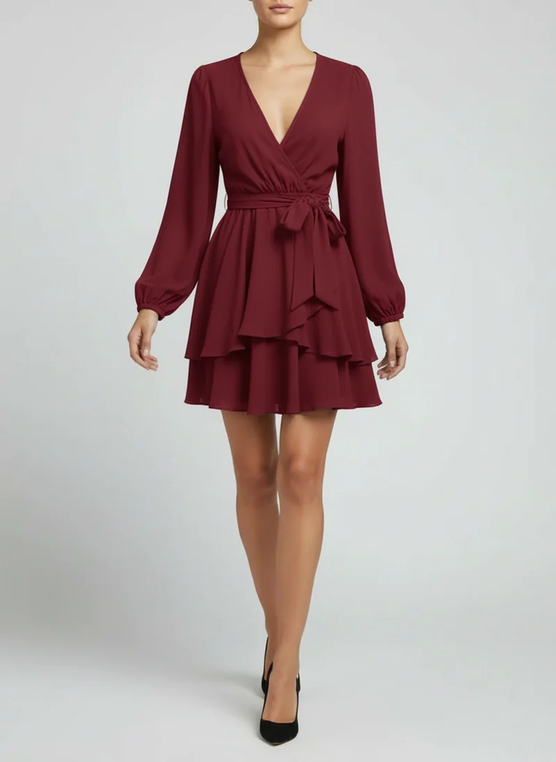 Inès | Femme Robe Encolure V Manches Lanterne – Robe Manches Bouffantes 2026
