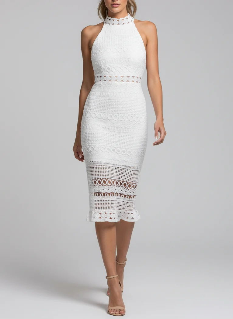 Mélanie | Femme Robe Midi Slim Fit Col Halter – Robe Halter Élégante 2026