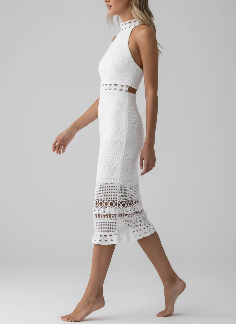 Mélanie | Femme Robe Midi Slim Fit Col Halter – Robe Halter Élégante 2026