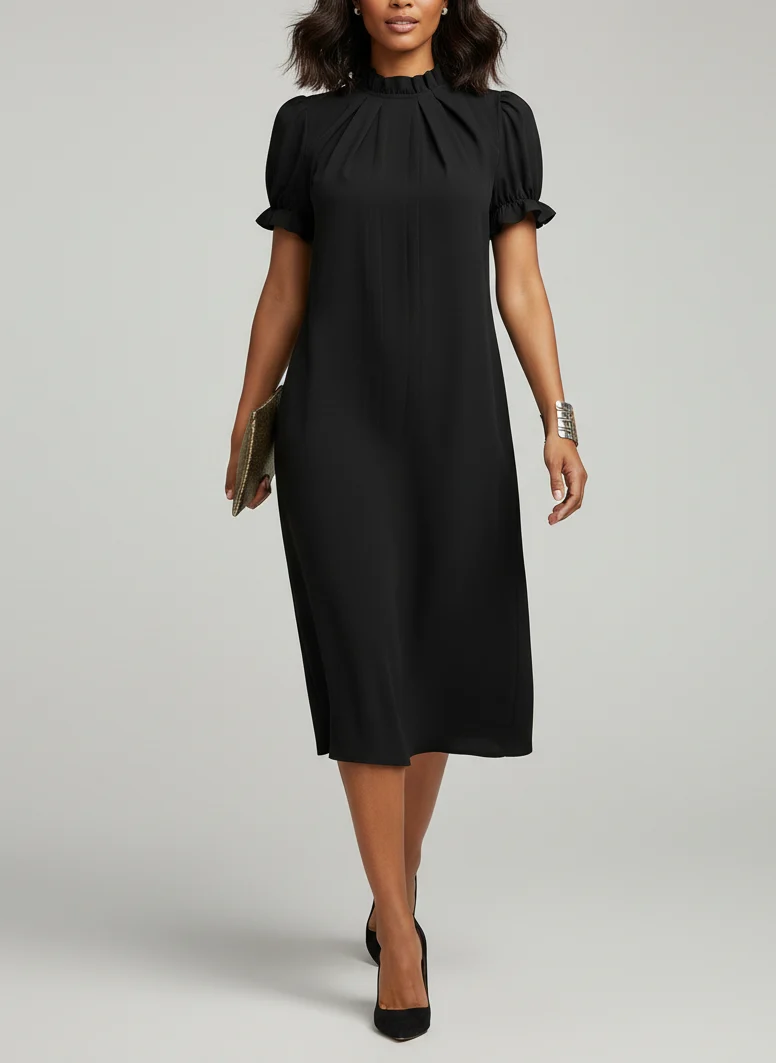 Mathilde | Femme Robe Midi Ajustée Manches Volumineuses – Robe Structurée 2026
