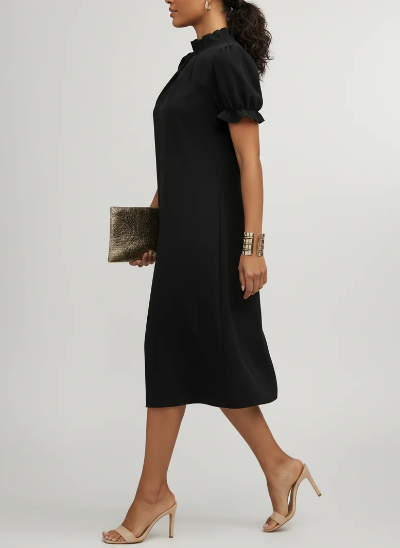 Mathilde | Femme Robe Midi Ajustée Manches Volumineuses – Robe Structurée 2026