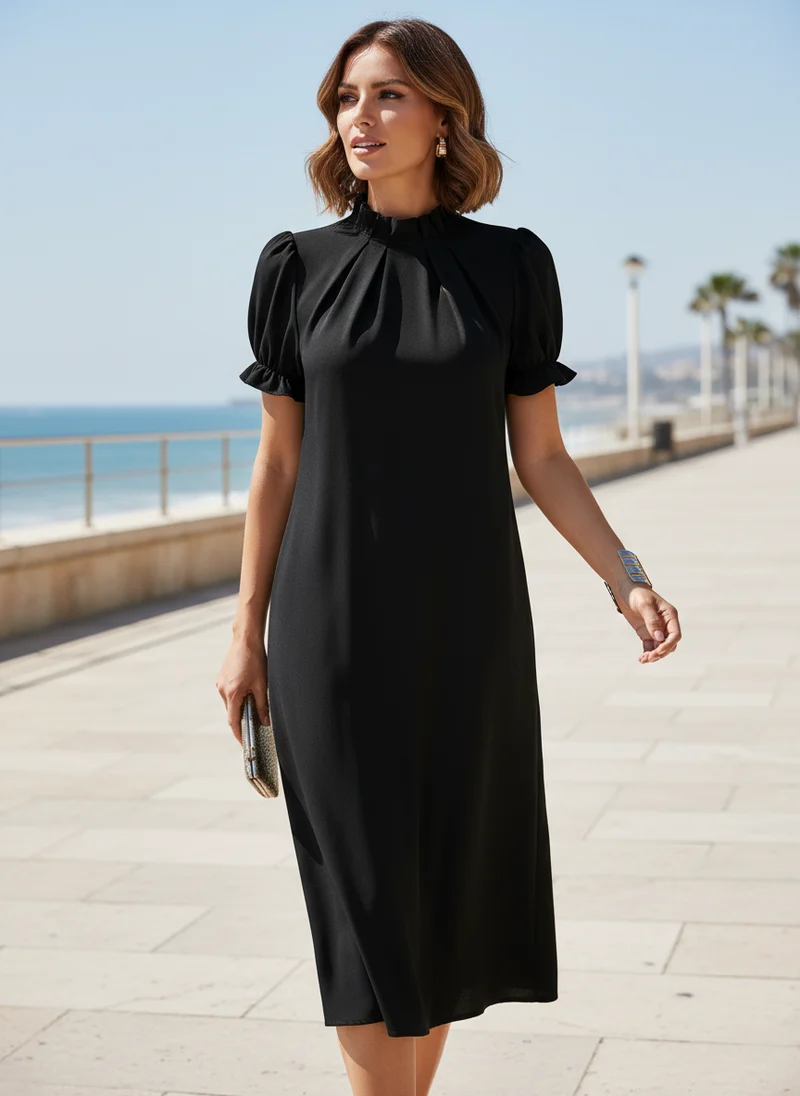 Mathilde | Femme Robe Midi Ajustée Manches Volumineuses – Robe Structurée 2026