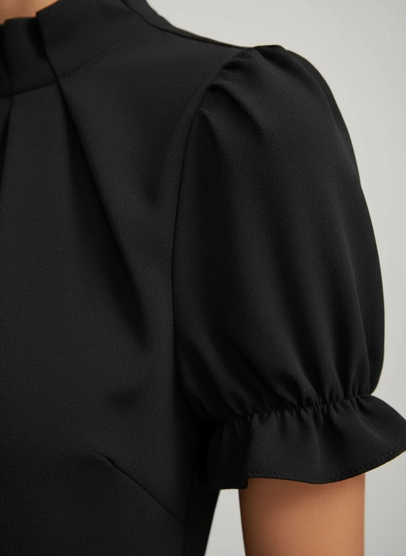Mathilde | Femme Robe Midi Ajustée Manches Volumineuses – Robe Structurée 2026