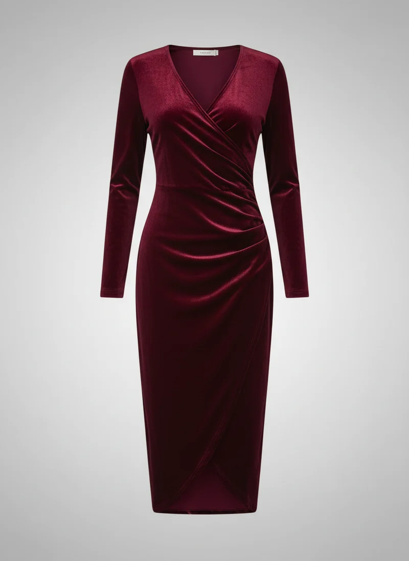 Marie | Femme Robe Drapée Croisée Manches Longues – Robe Drapée Cintrée 2026