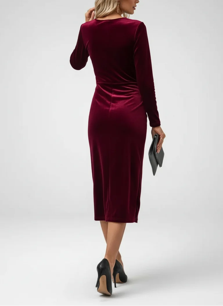 Marie | Femme Robe Drapée Croisée Manches Longues – Robe Drapée Cintrée 2026