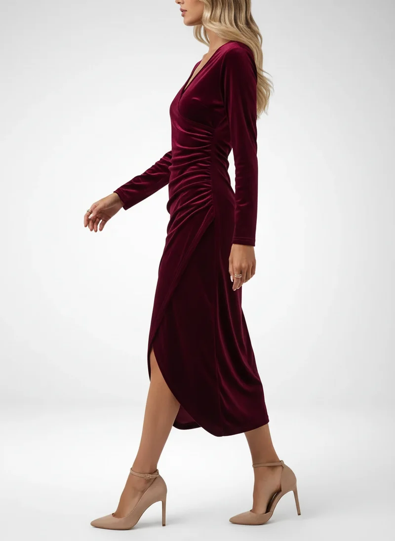 Marie | Femme Robe Drapée Croisée Manches Longues – Robe Drapée Cintrée 2026