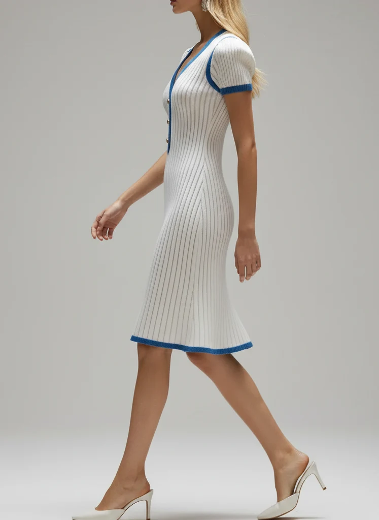 Noémie | Femme Robe Midi Col V Ourlet Évasé – Robe Midi Fluide Élégante 2026