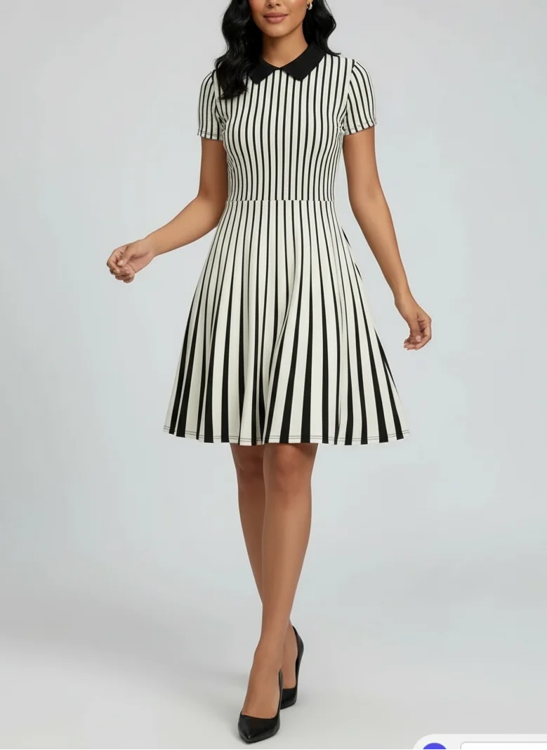 Nathalie | Femme Robe Polo Rayée Col Structuré – Robe Polo Chic 2026
