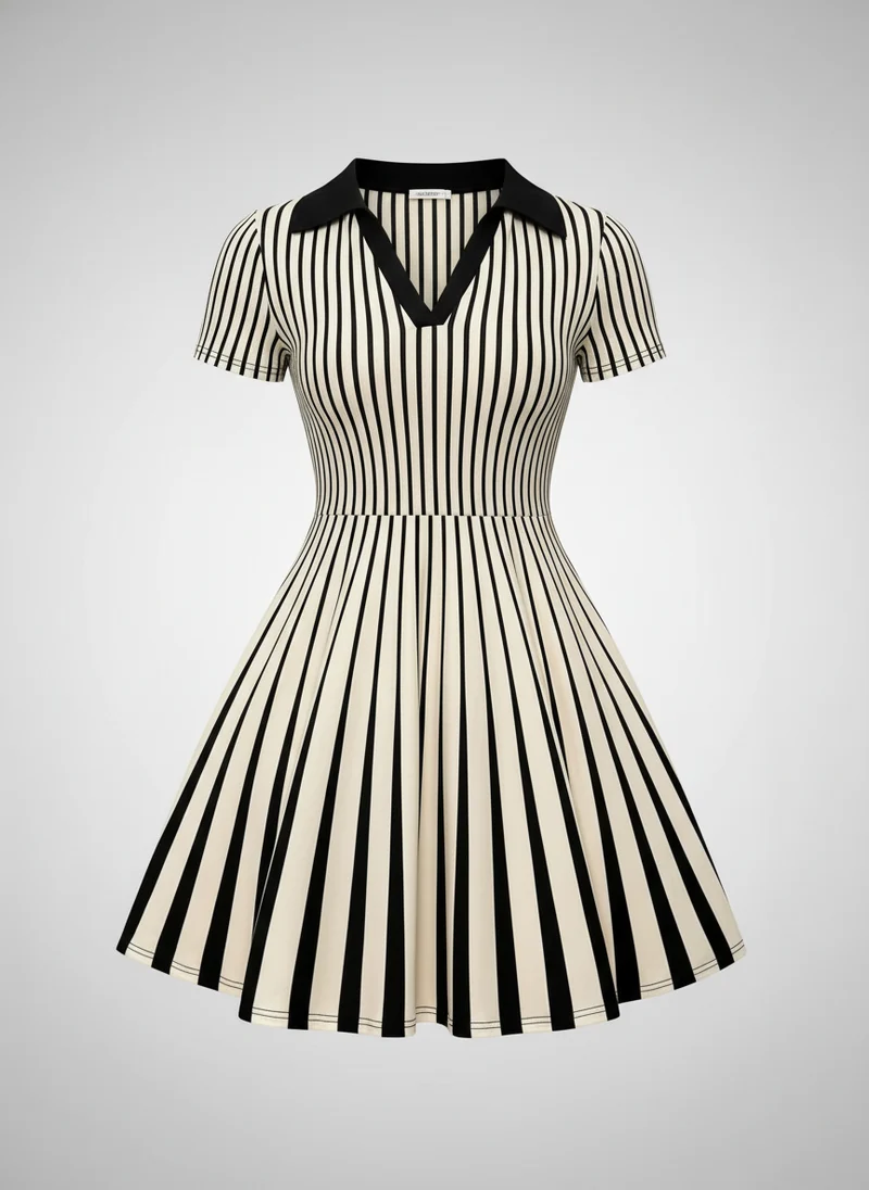 Nathalie | Femme Robe Polo Rayée Col Structuré – Robe Polo Chic 2026