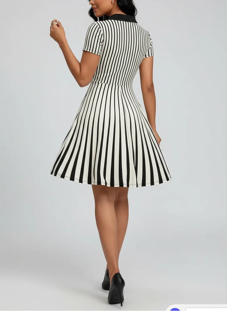 Nathalie | Femme Robe Polo Rayée Col Structuré – Robe Polo Chic 2026