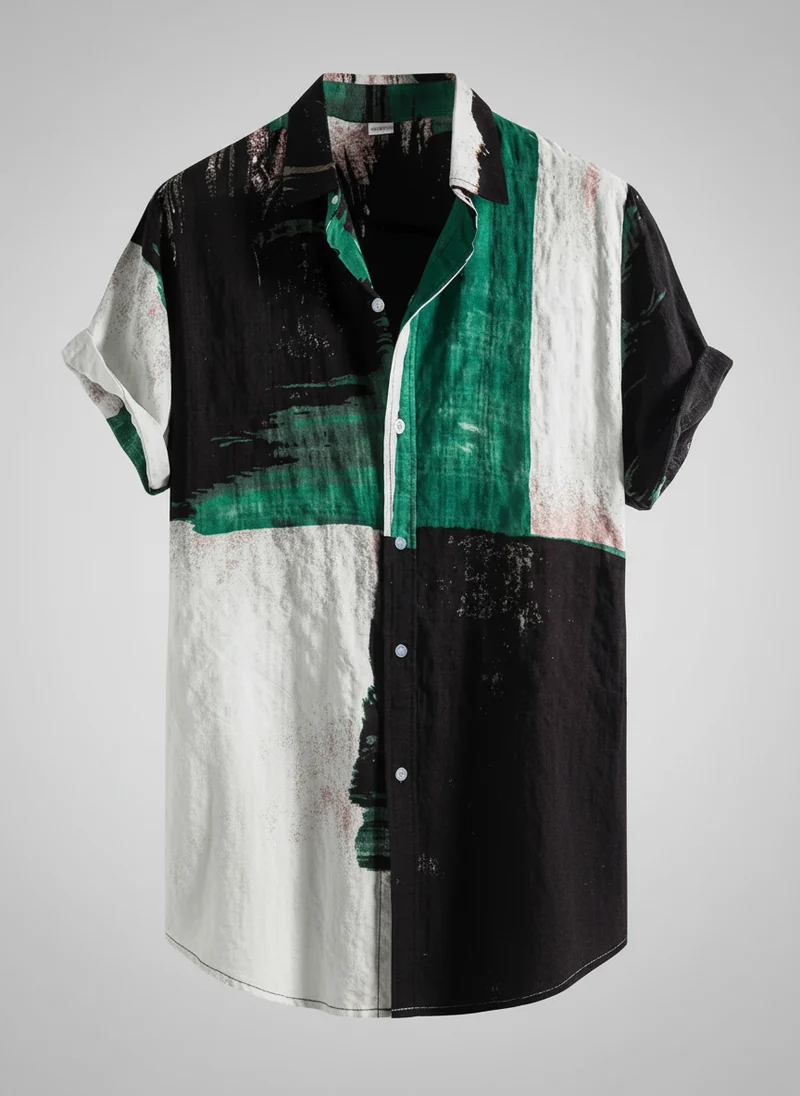 Pierre | Homme Chemise Manches Courtes Motif Abstrait – Chemise Imprimée 2026