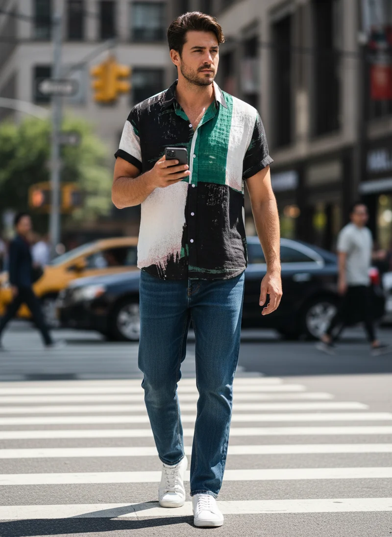 Pierre | Homme Chemise Manches Courtes Motif Abstrait – Chemise Imprimée 2026
