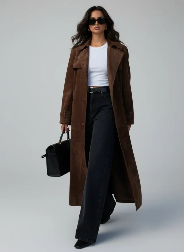 Yasmine | Femme Manteau Long Vintage Cuir Végétalien – Manteau Vegan Vintage 2026