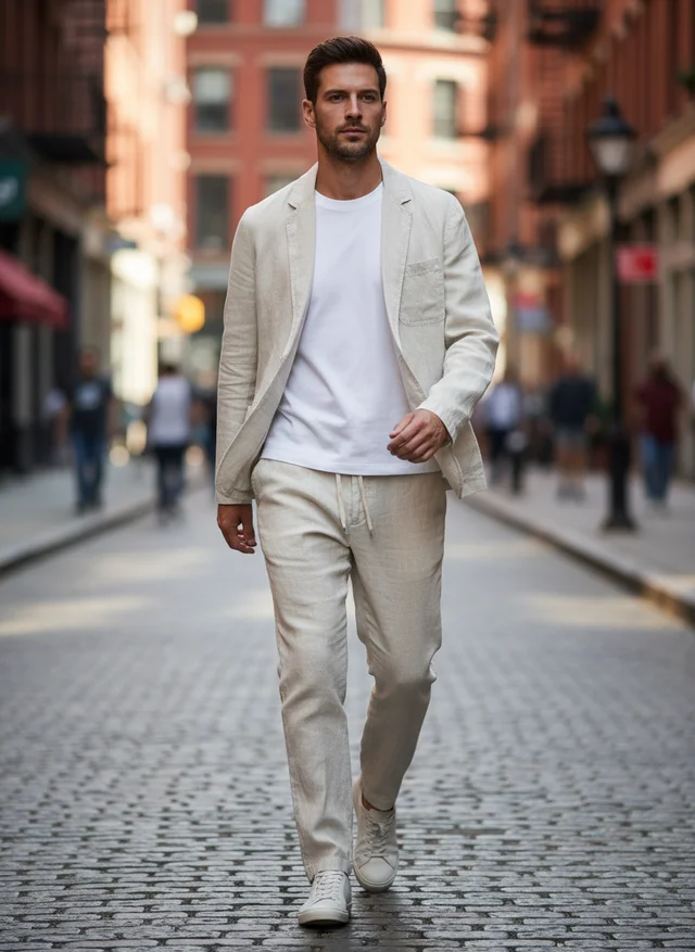 Charles | Homme Ensemble Lin Premium Blazer Pantalon Tapered – Set Lin 2026