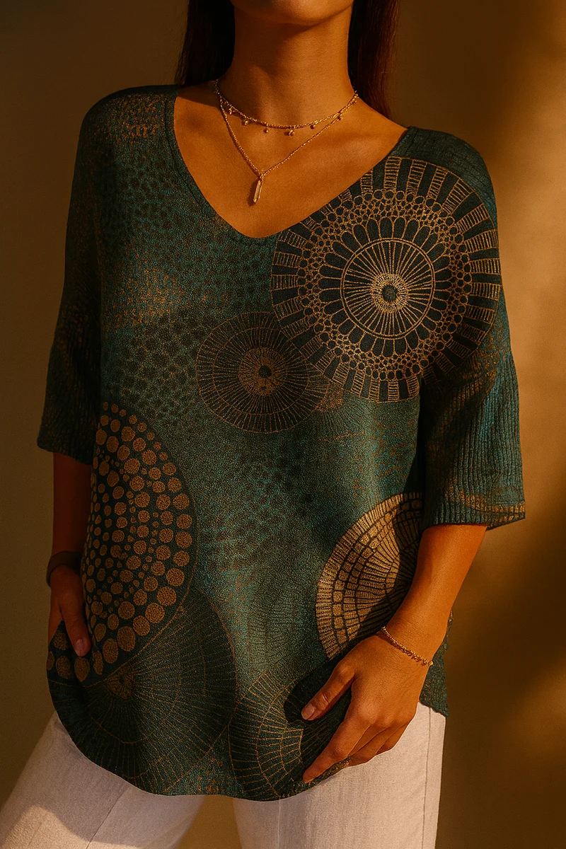 Paola | Pull Vintage Femme Totem Circulaire Géométrie Abstraite