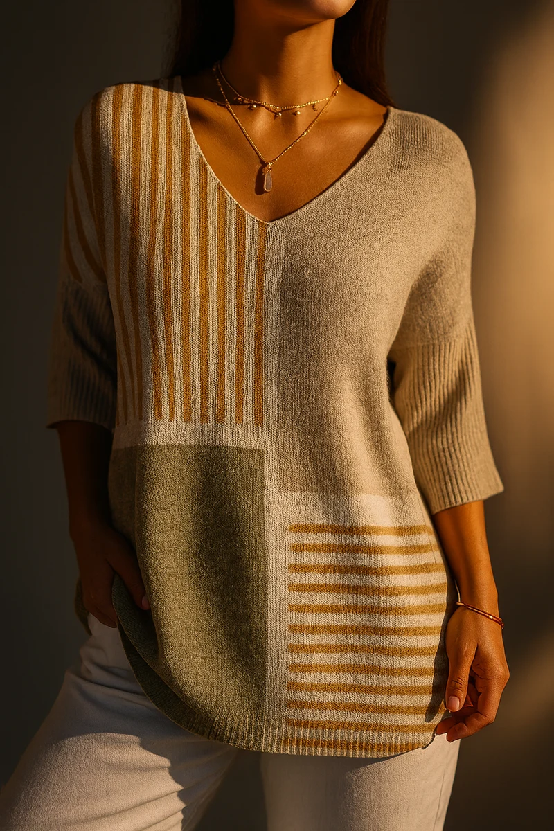 Geneviève | Pull en tricot décontracté avec motif géométrique abstrait pour femmes