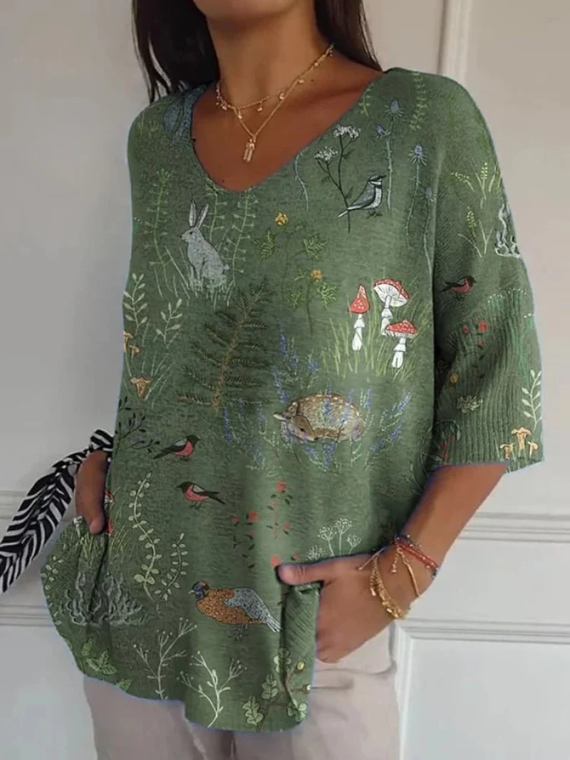 Élise | Pull en Tricot Imprimé avec Motif de Forêt et Animaux pour Femmes