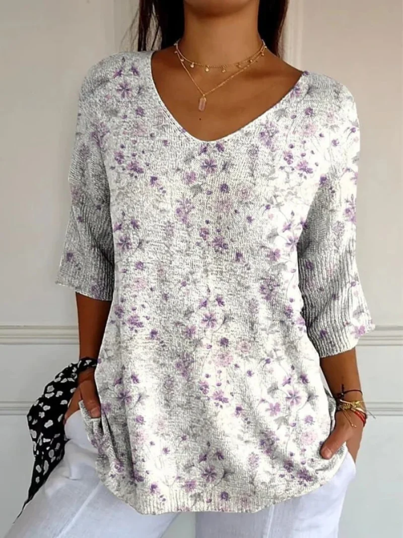 Adélaïde | Pull en maille casual floral vintage pour femmes