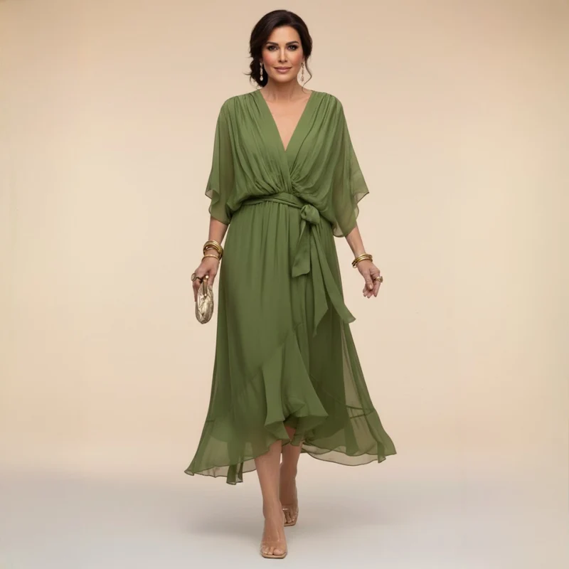 Myrtille | ROBE EN CHIFFON AVEC DÉCOLLETÉ EN V