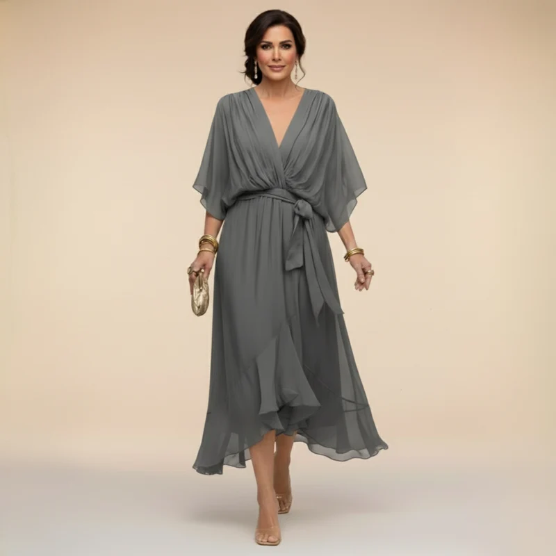 Myrtille | ROBE EN CHIFFON AVEC DÉCOLLETÉ EN V