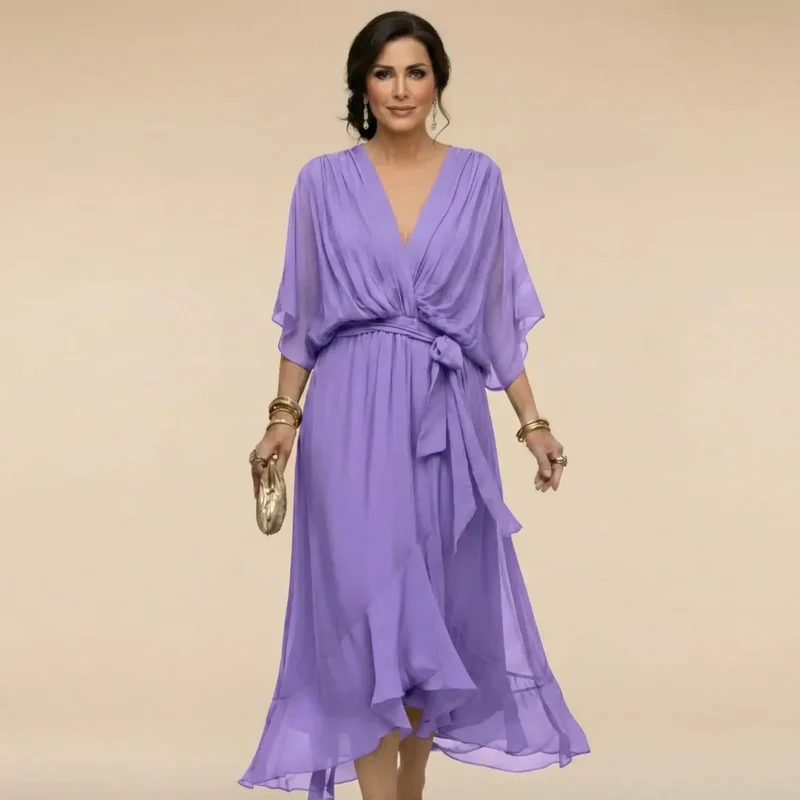 Myrtille | ROBE EN CHIFFON AVEC DÉCOLLETÉ EN V