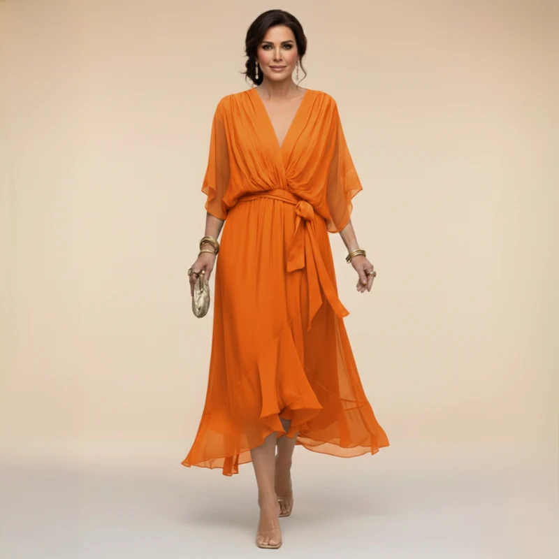 Myrtille | ROBE EN CHIFFON AVEC DÉCOLLETÉ EN V