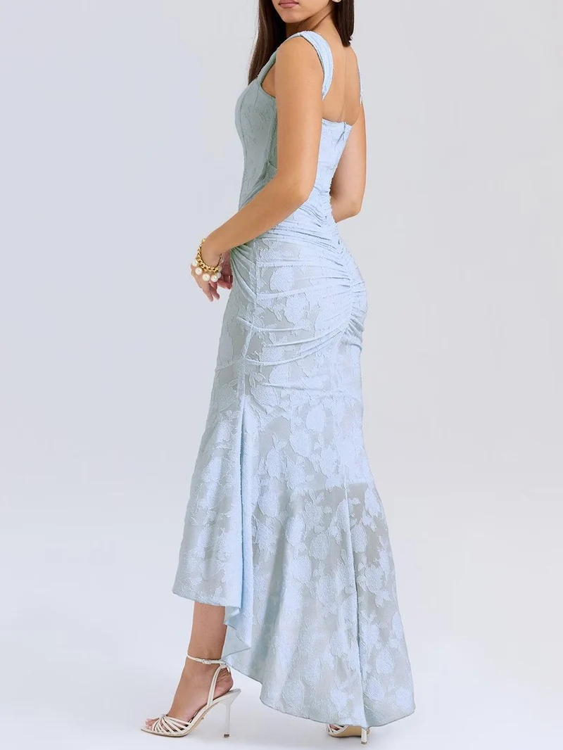 Chloé | Robe maxi florale bleue cloche