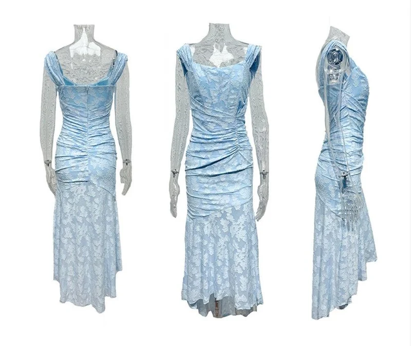 Chloé | Robe maxi florale bleue cloche