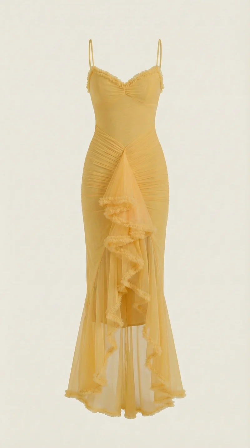 Robe maxi asymétrique à volants pour femmes
