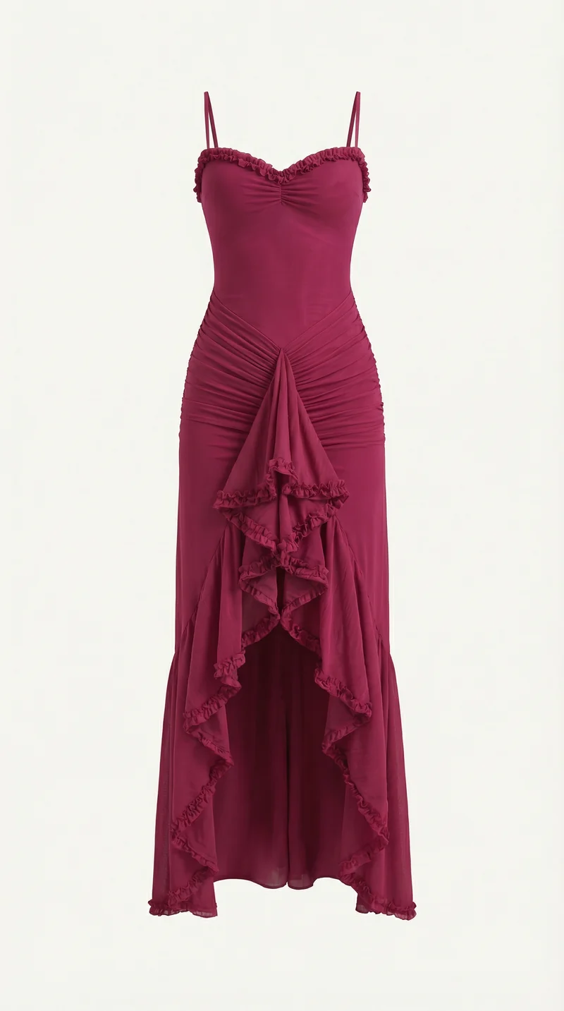 Robe maxi asymétrique à volants pour femmes