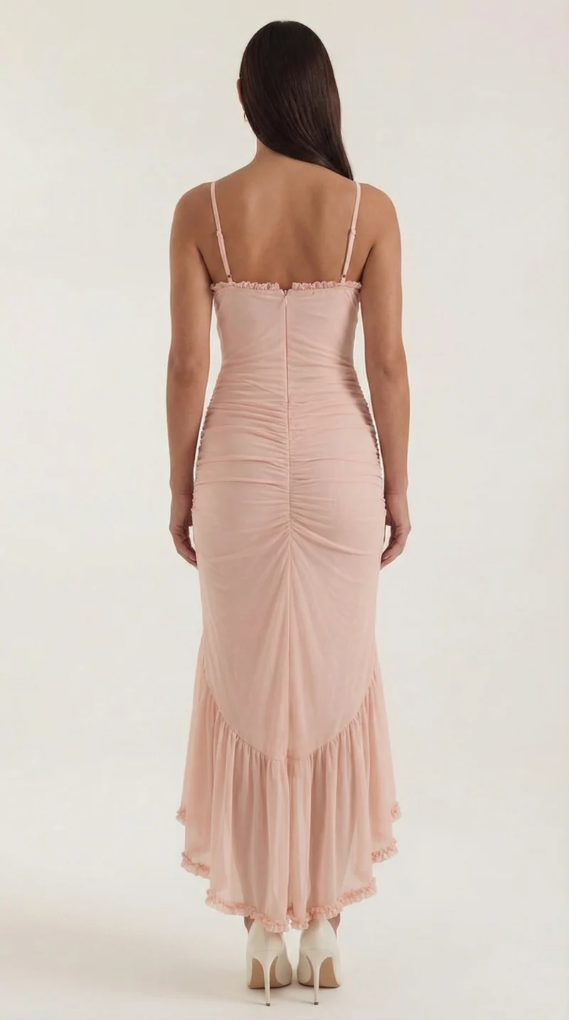 Robe maxi asymétrique à volants pour femmes
