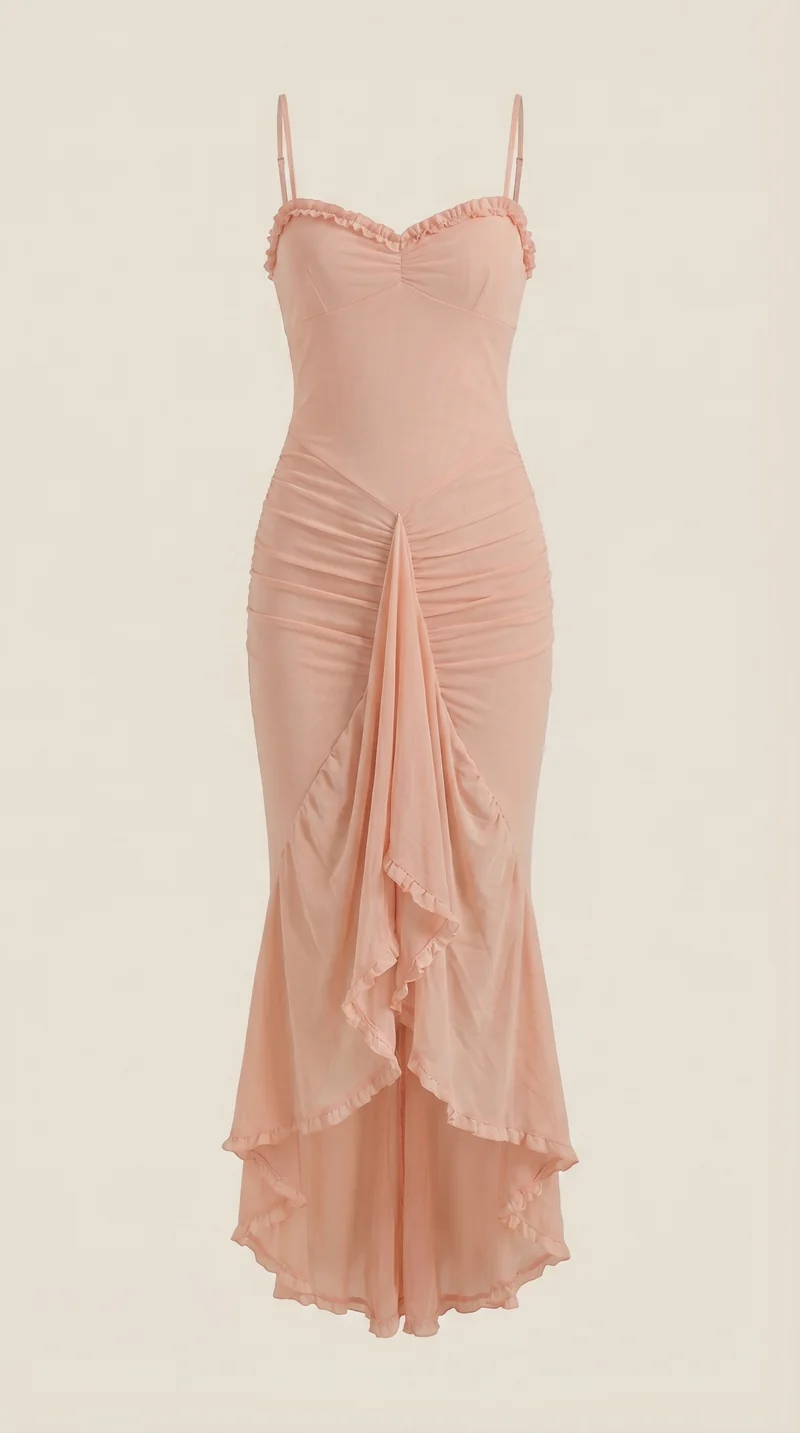 Robe maxi asymétrique à volants pour femmes