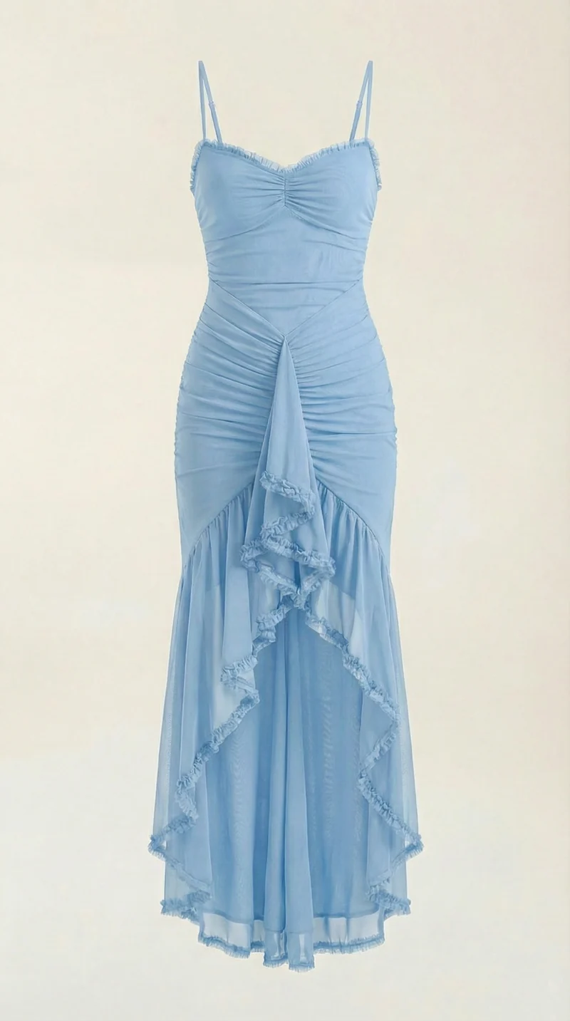 Robe maxi asymétrique à volants pour femmes