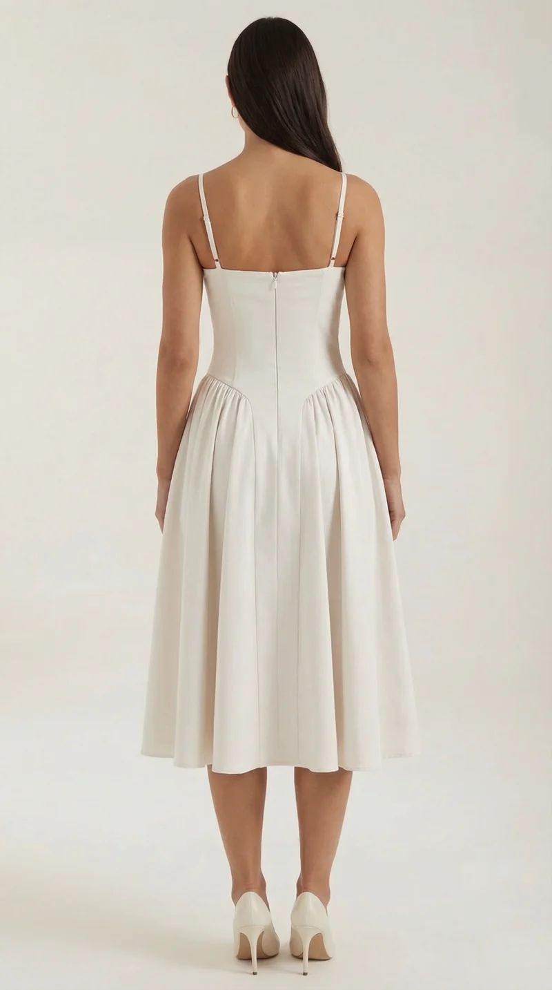 Robe mi-longue corset florale pour femme avec décolleté en cœur