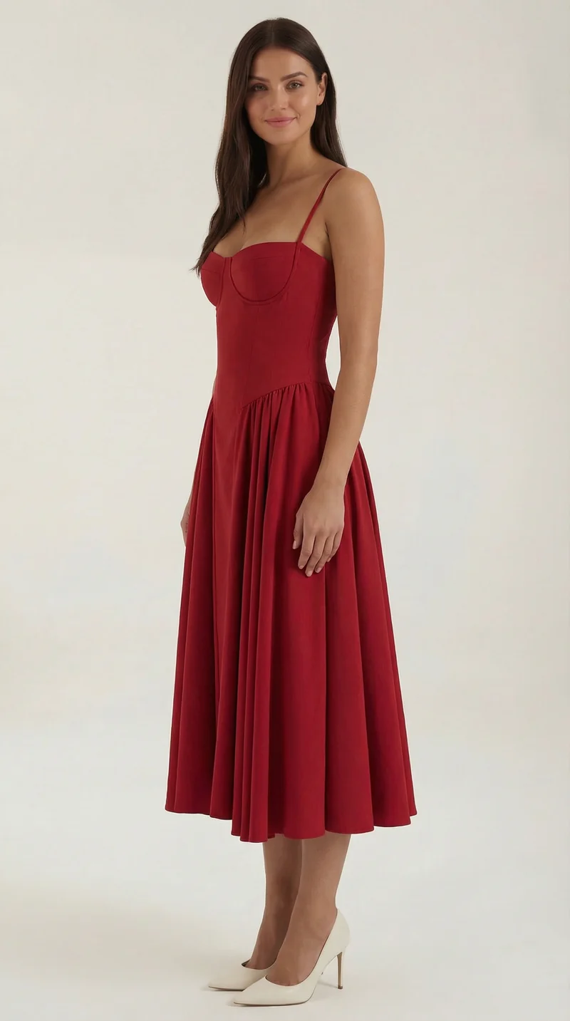 Robe mi-longue corset florale pour femme avec décolleté en cœur