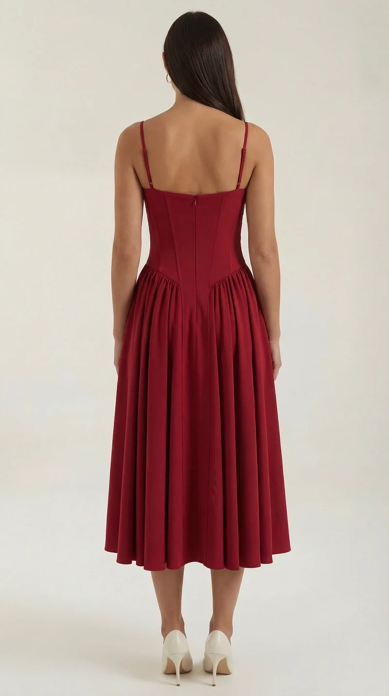 Robe mi-longue corset florale pour femme avec décolleté en cœur