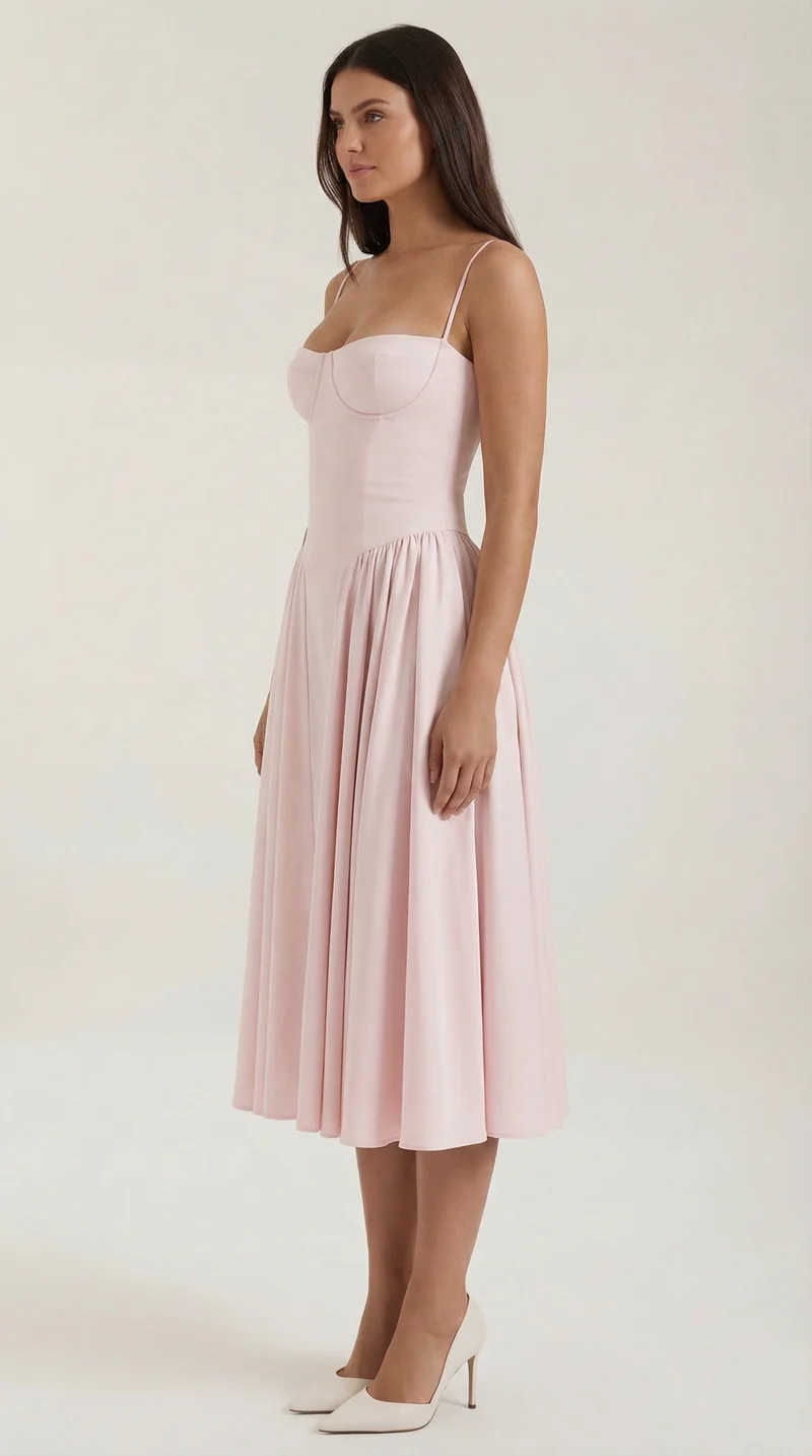 Robe mi-longue corset florale pour femme avec décolleté en cœur