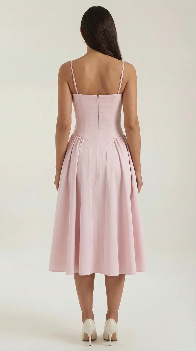 Robe mi-longue corset florale pour femme avec décolleté en cœur
