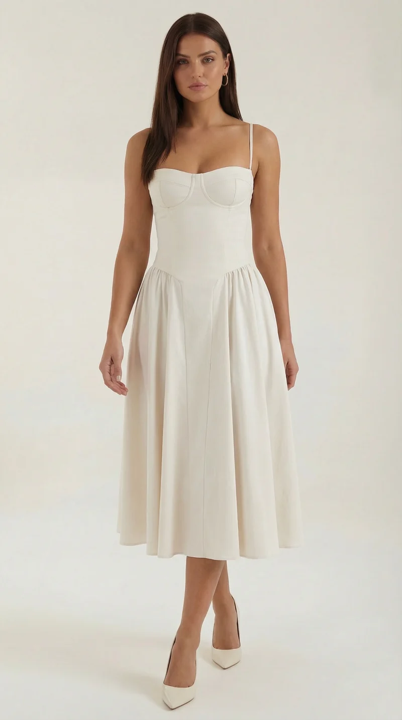 Robe mi-longue corset florale pour femme avec décolleté en cœur
