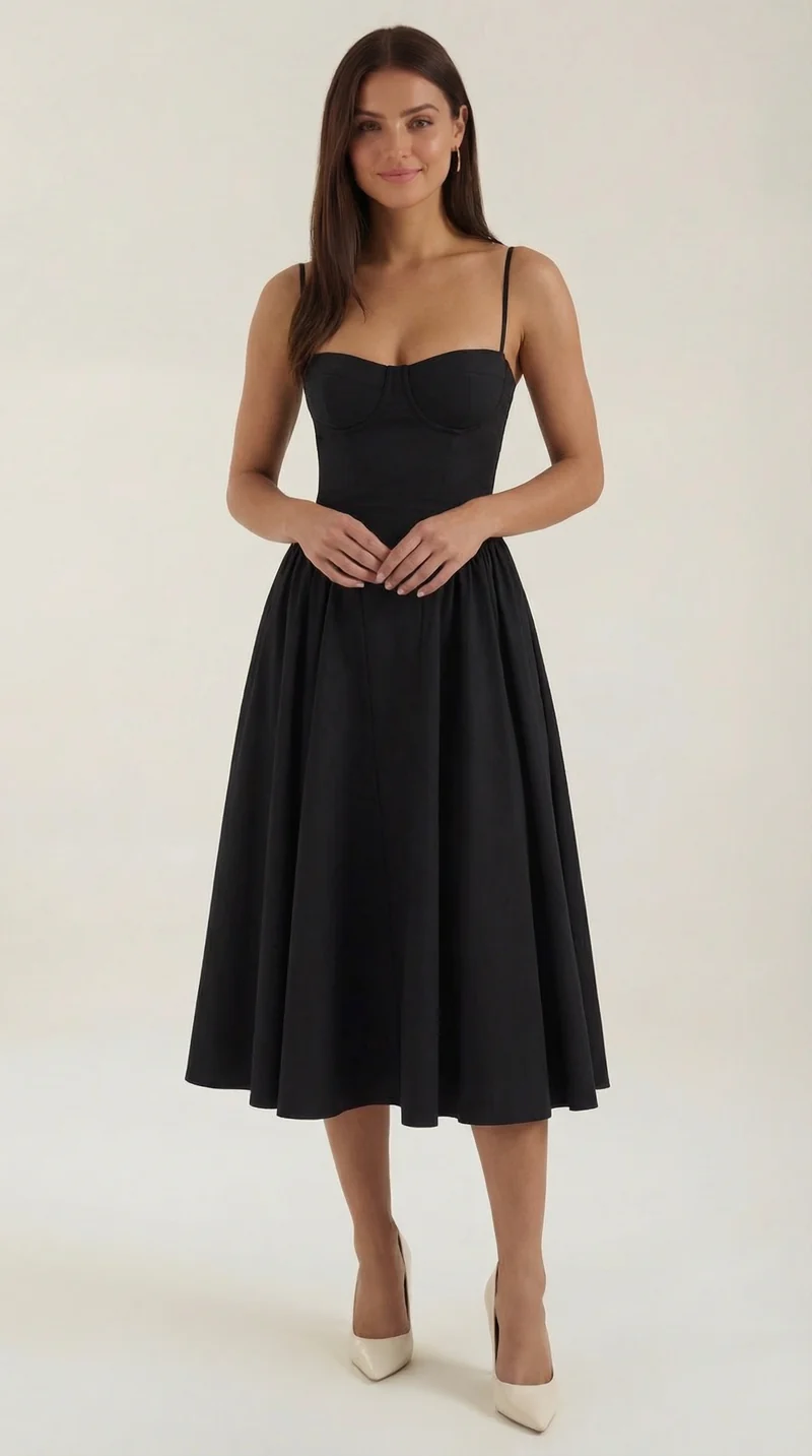 Robe mi-longue corset florale pour femme avec décolleté en cœur