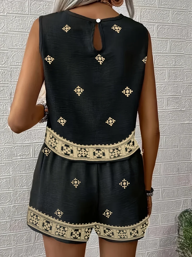Ensemble décontracté tissé imprimé floral rétro