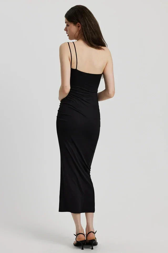 Robe longue noire élégante sans manches pour femme