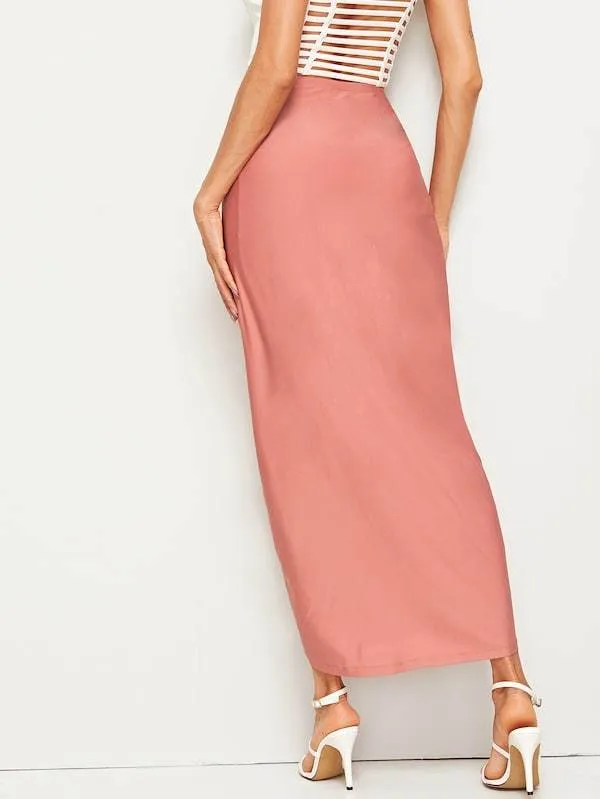 Jupe mi-longue drapée taille haute
