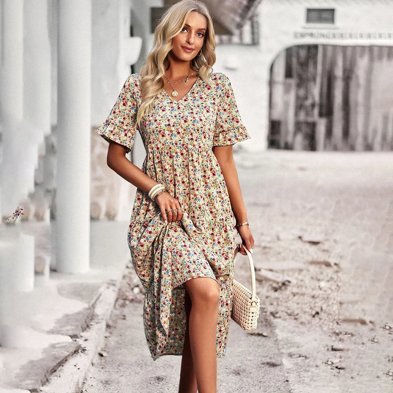 Robe midi d'été fleurie pour femmes