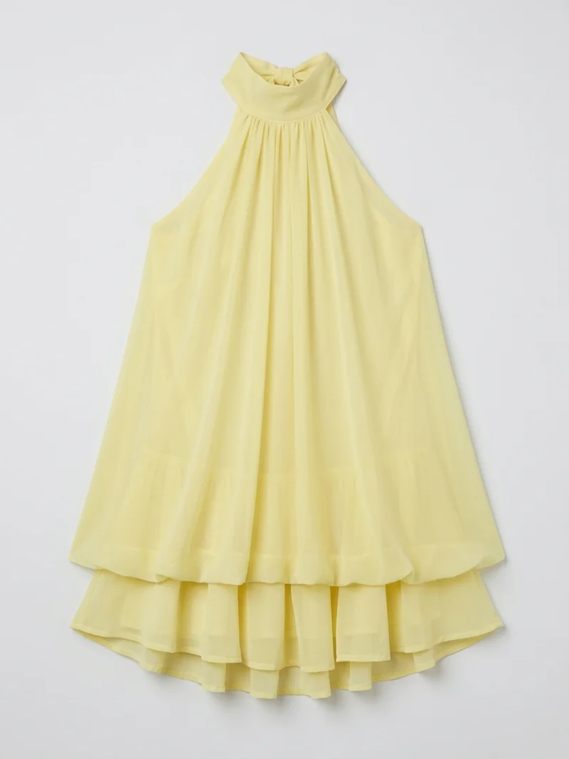 Robe mini sans manches à col licou pour femme avec ourlet à double volant